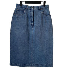 Vintage Tabi Classic Denim Jean Skirt Midi Below Knee Length Blue Medium Wash 14